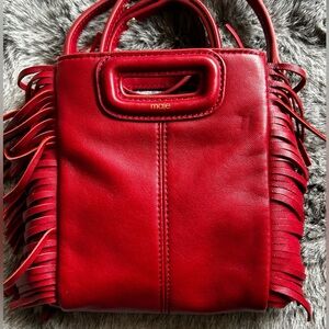 Maje red leather fringe small crossbody